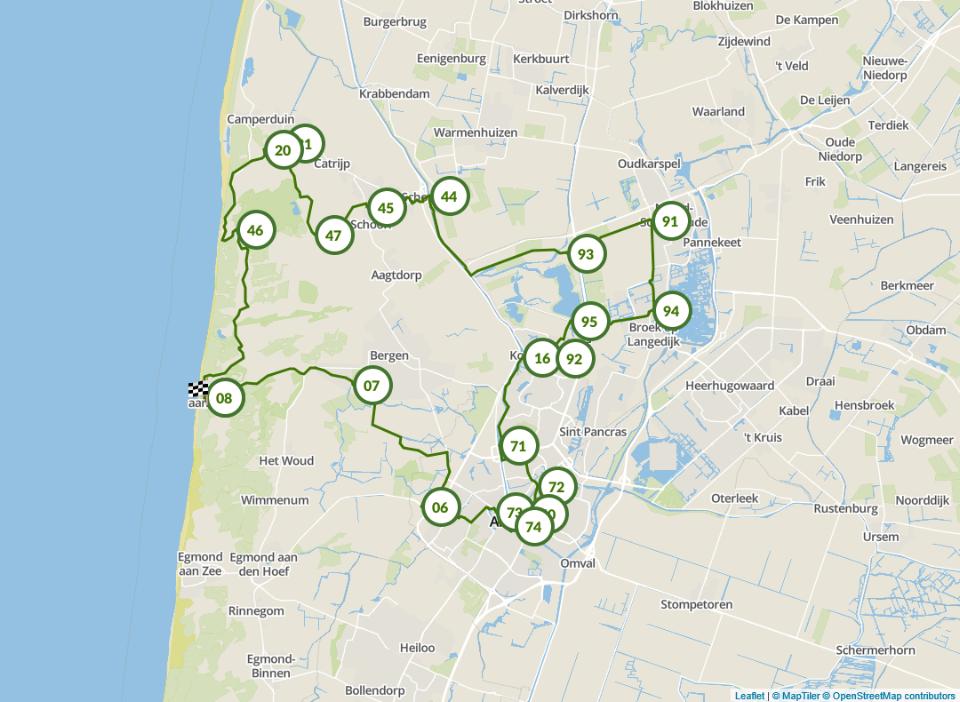 Fietsroute langs land, zee en musea op de map
